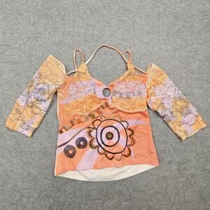 Passion Tank Womens Large Orange Camisole Halter Floral Beaded Sequin Party